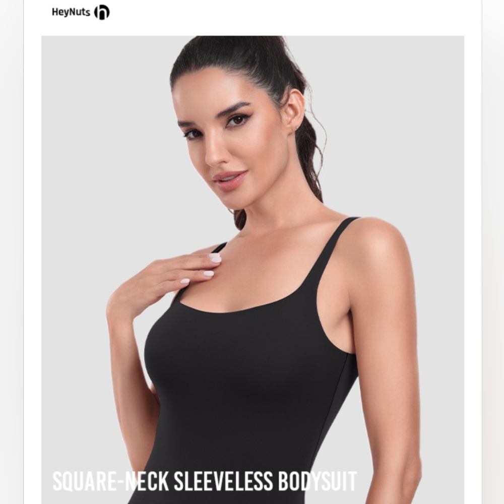 HeyNuts Black Square-Neck Sleeveless Bodysuit w/ Double Snap Closure XL